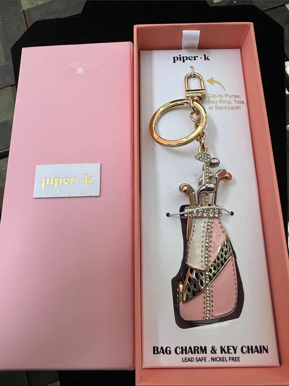 Piper Pink & Gold Golf Bag Charm Keychain